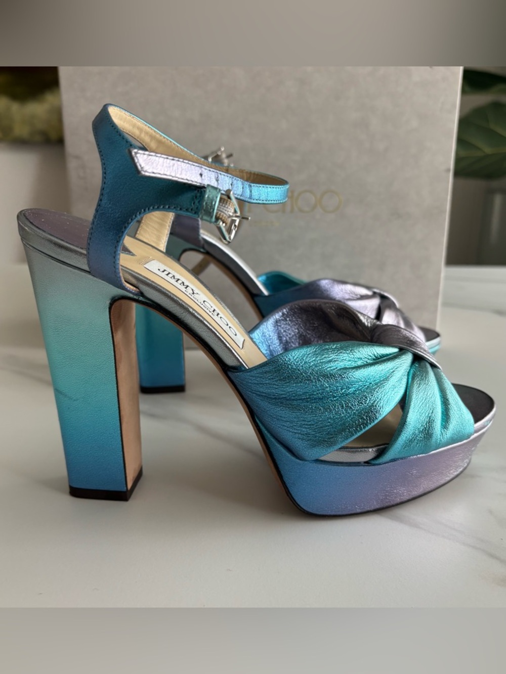 Jimmy Choo Heloise Ombre Ankle-Strap Platform Sandals Sz 39